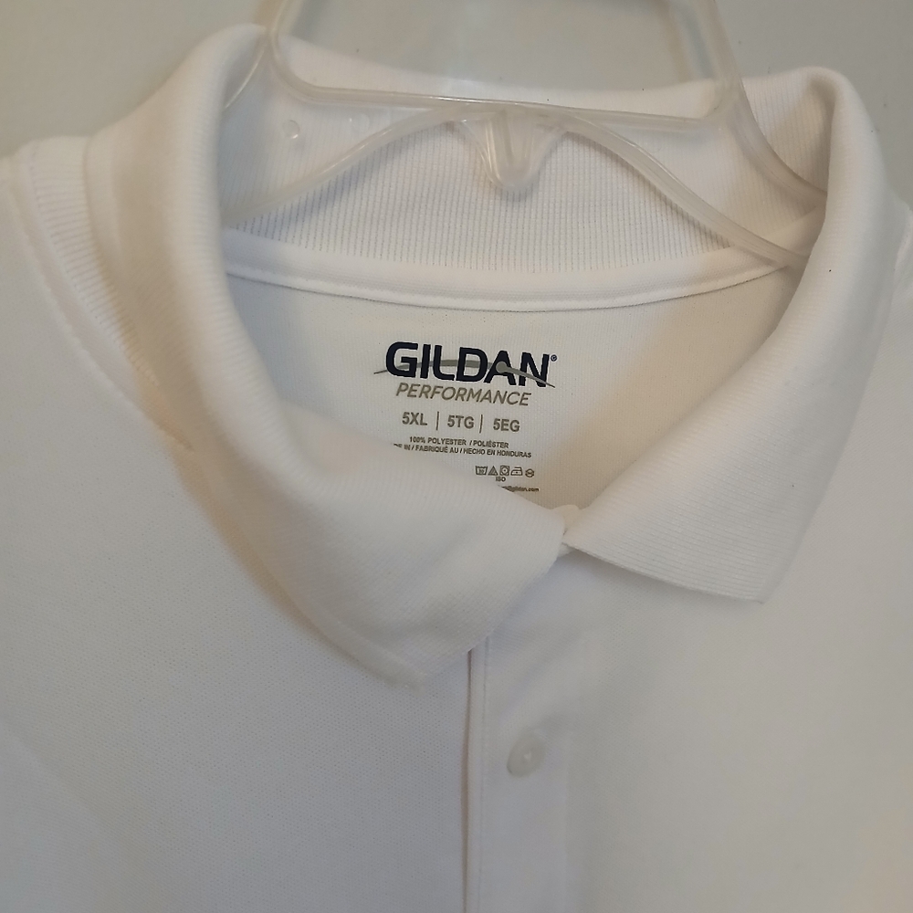 Gildan Performance 5XL Men's Short Sleeve Shirt Button Knit Collar White NWOT
